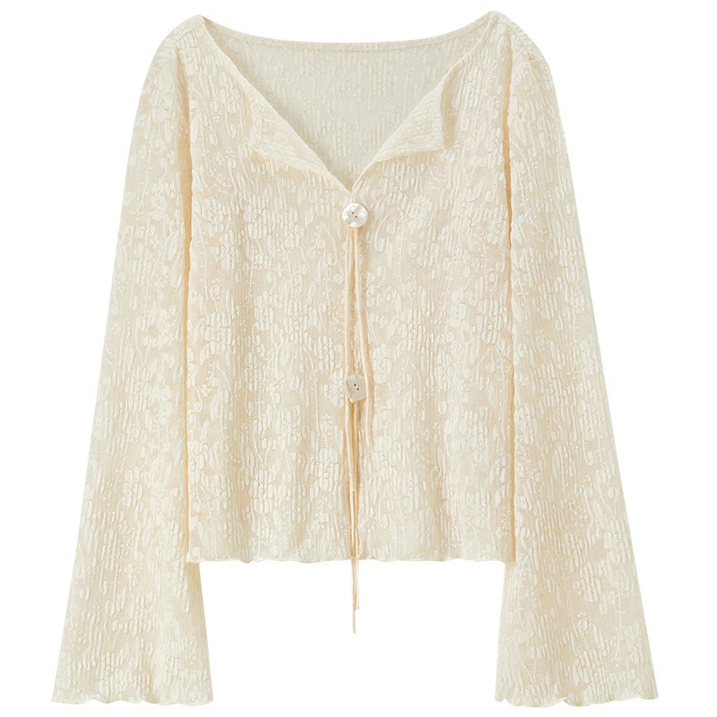 Flared-Sleeve Textured Lace Top