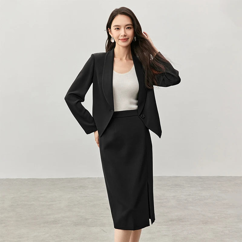 Shawl-Collar Blazer and Skirt Set