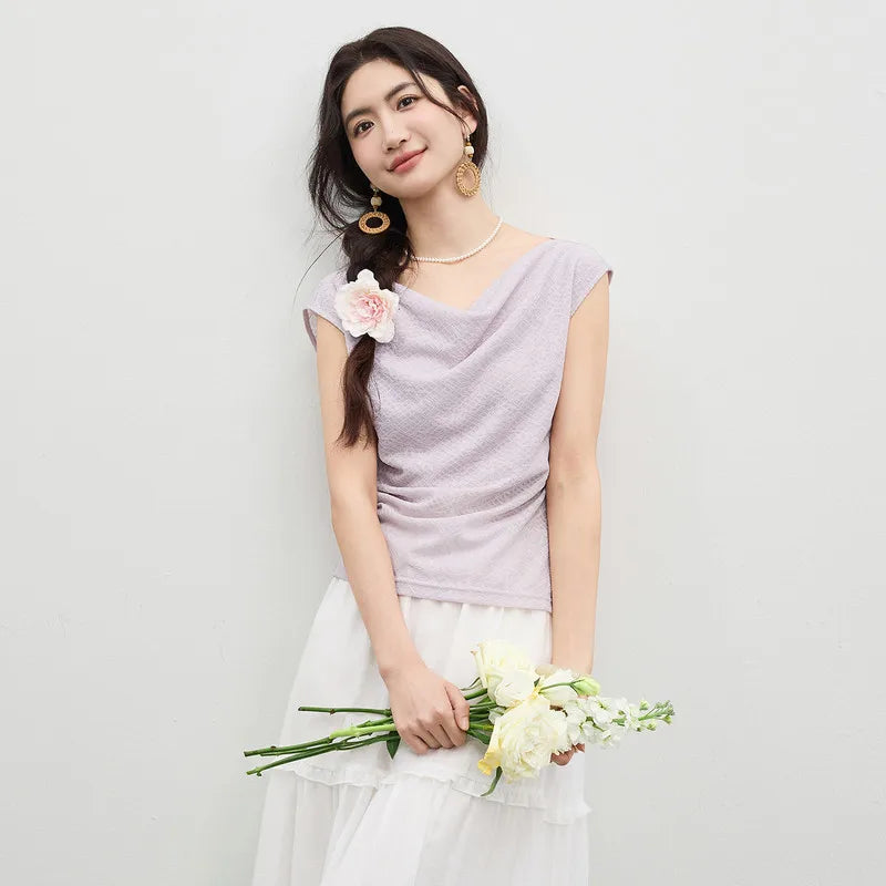 Draped-Neck Ruched Top