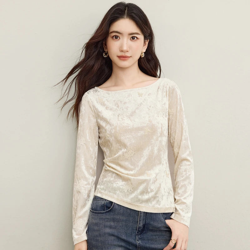 Draped-Neck Textured Top