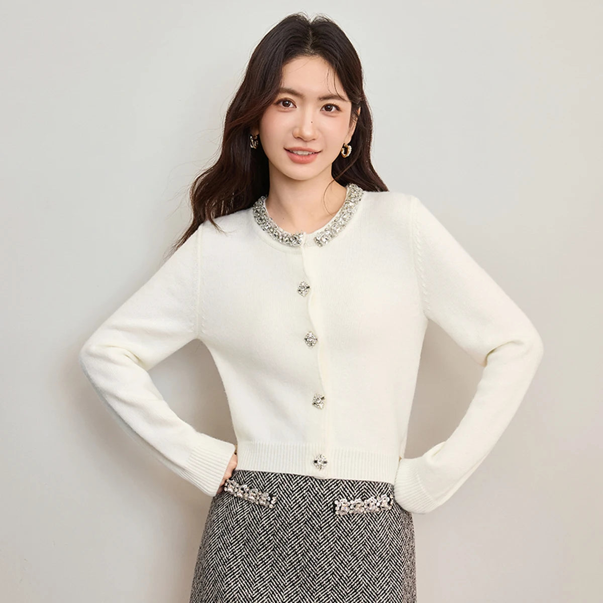 Embellished-Neck Cardigan