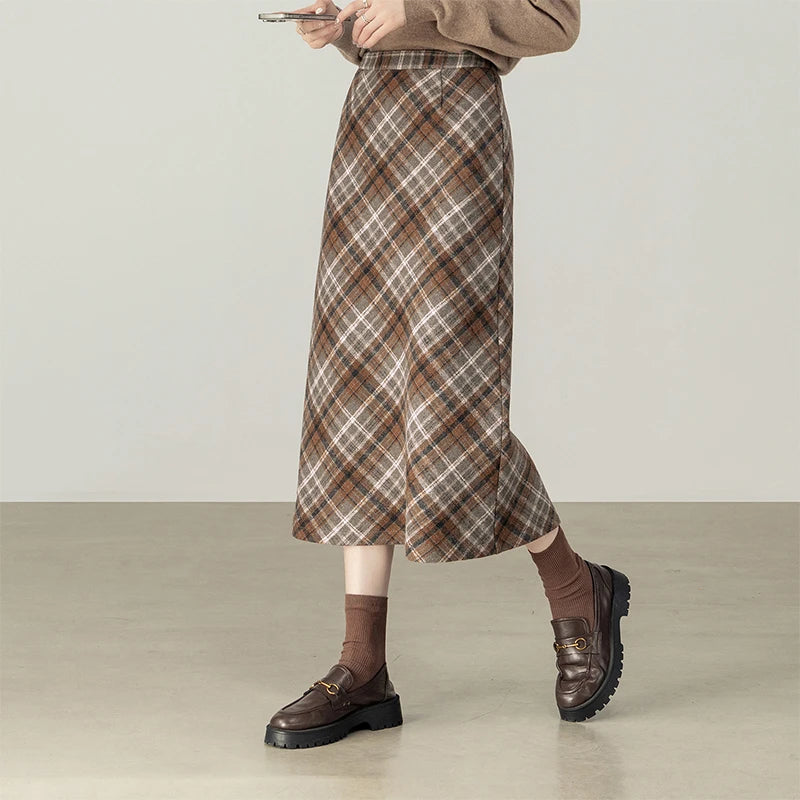 Plaid A-Line Midi Skirt