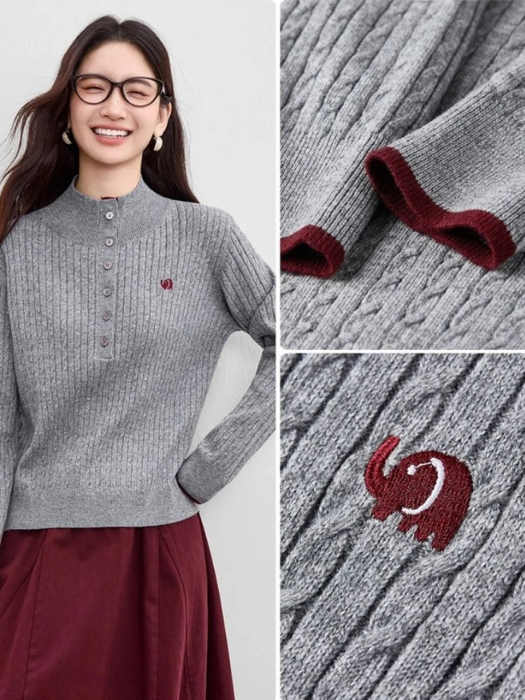 Cable-Knit Henley Sweater