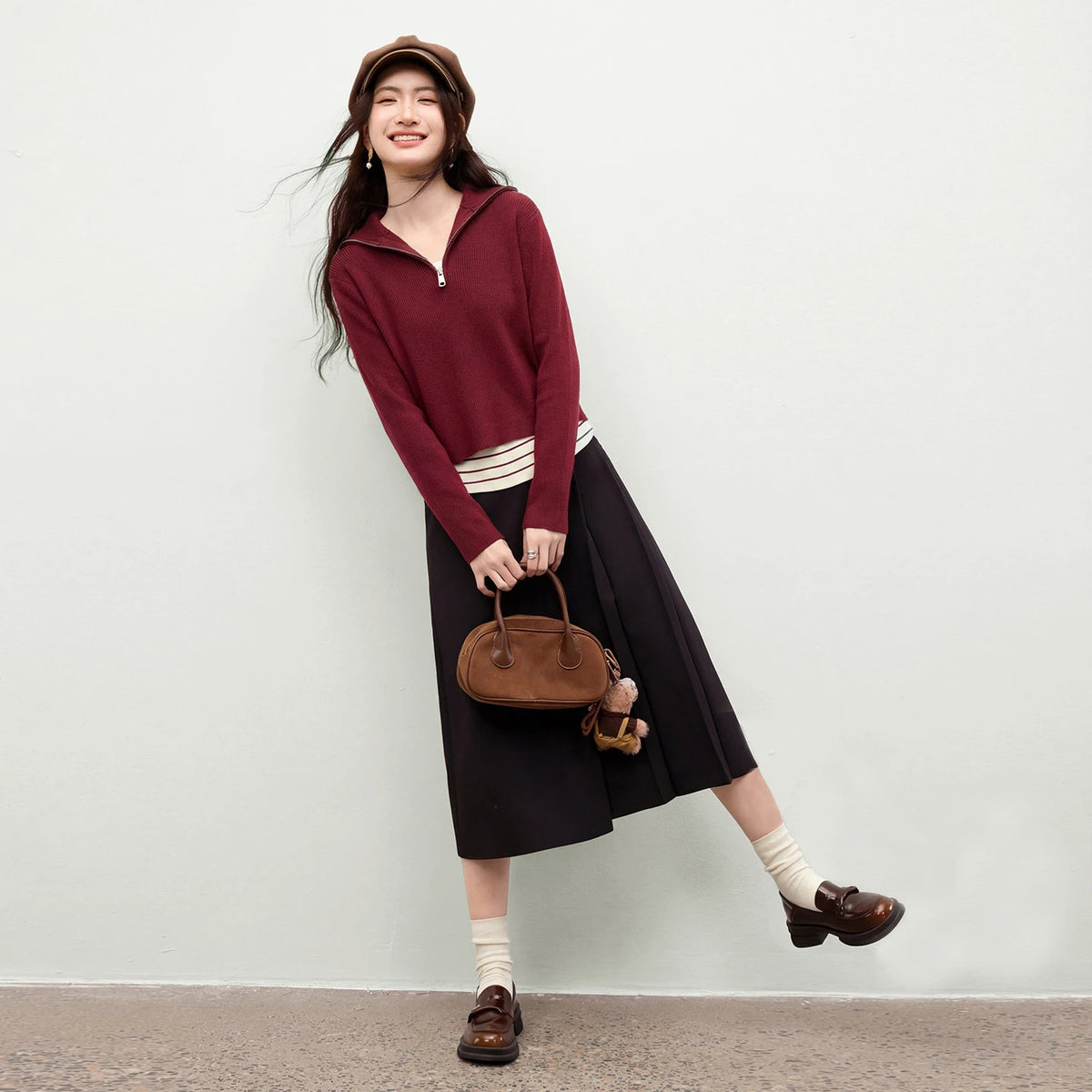 Half-Zip Layered-Hem Sweater