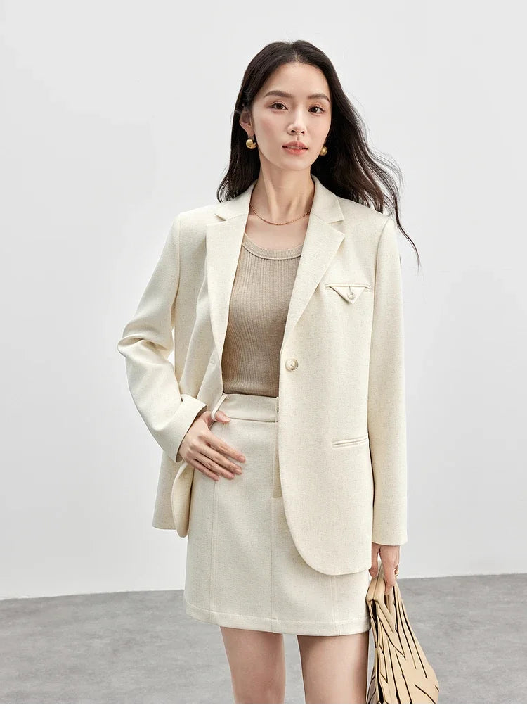 Single-Button Blazer and Skirt Set