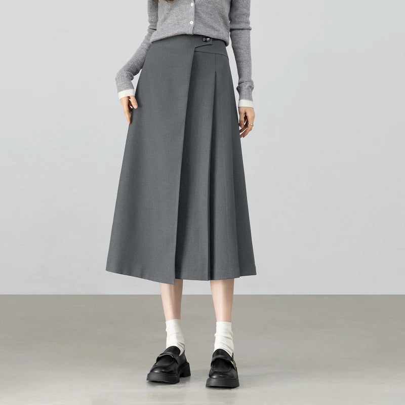 Asymmetric Pleated Midi Skirt