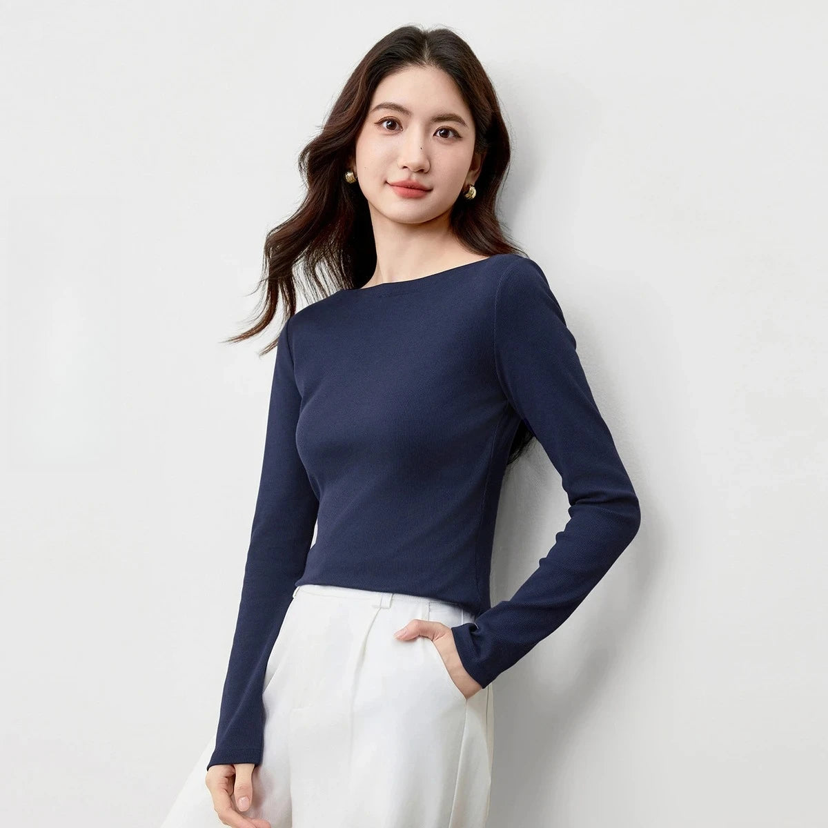 Boat-Neck Long-Sleeve Sweater