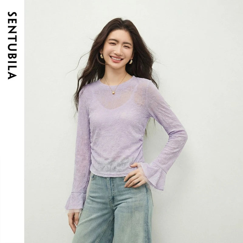 Flared-Sleeve Lace Top