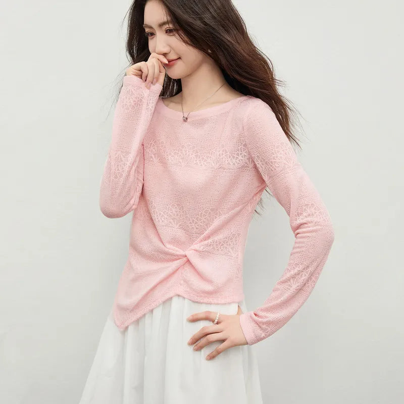 Twist-Hem Long-Sleeve Top