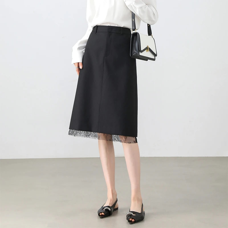 Lace-Hem A-Line Skirt