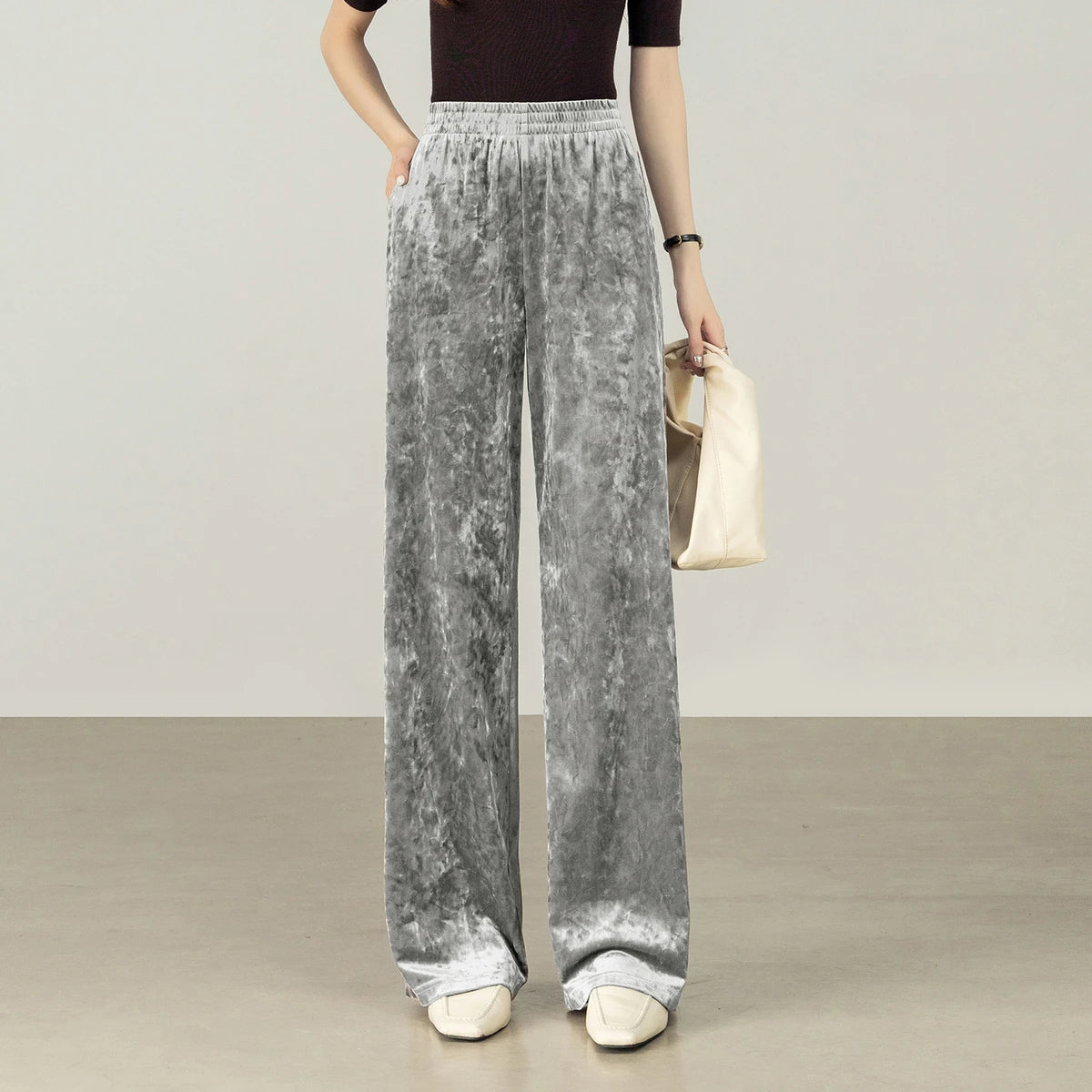 Textured Wide-Leg Pants