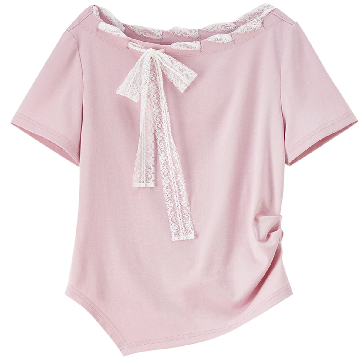 Lace-Trim Ruched Tee
