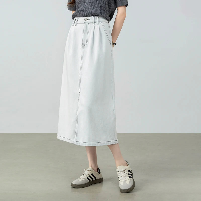 Contrast-Stitch A-Line Skirt