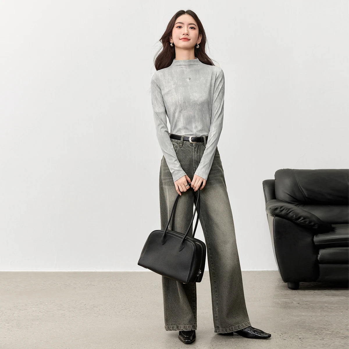 Marbled Mock-Neck Top