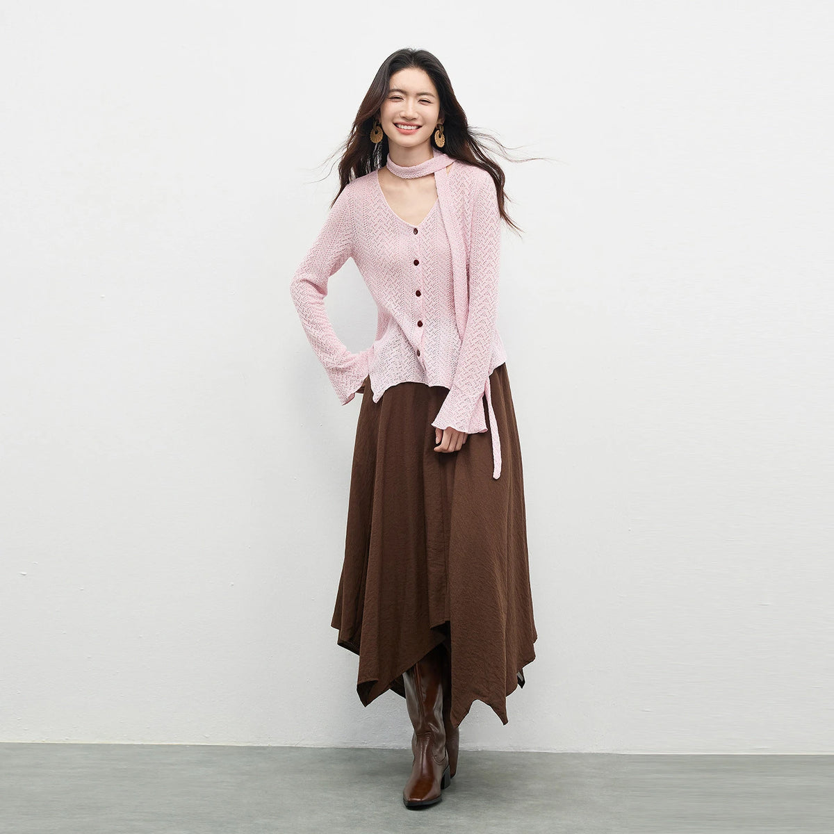 Openwork Flared-Sleeve Cardigan