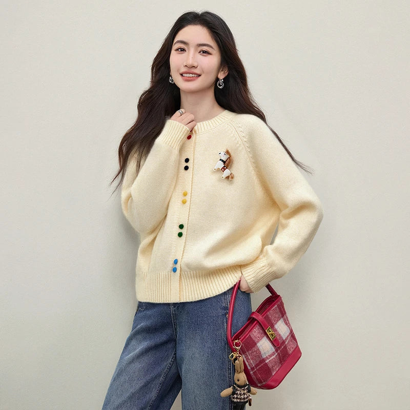 Contrast-Button-Front Cardigan