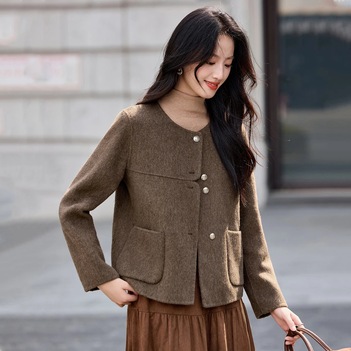 Collarless Patch-Pocket Jacket