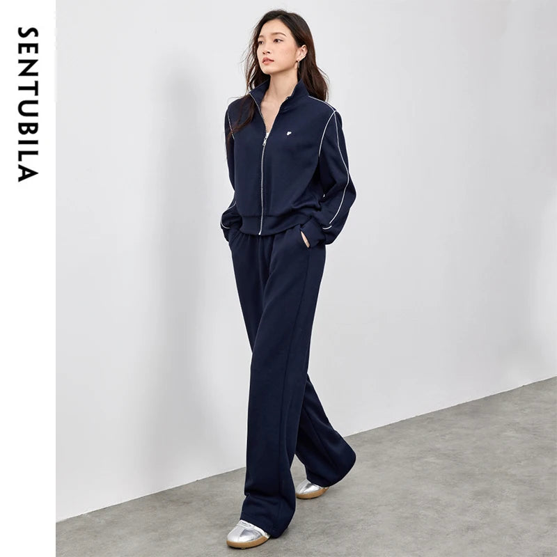 Contrast-Stitch Jacket and Pants Set