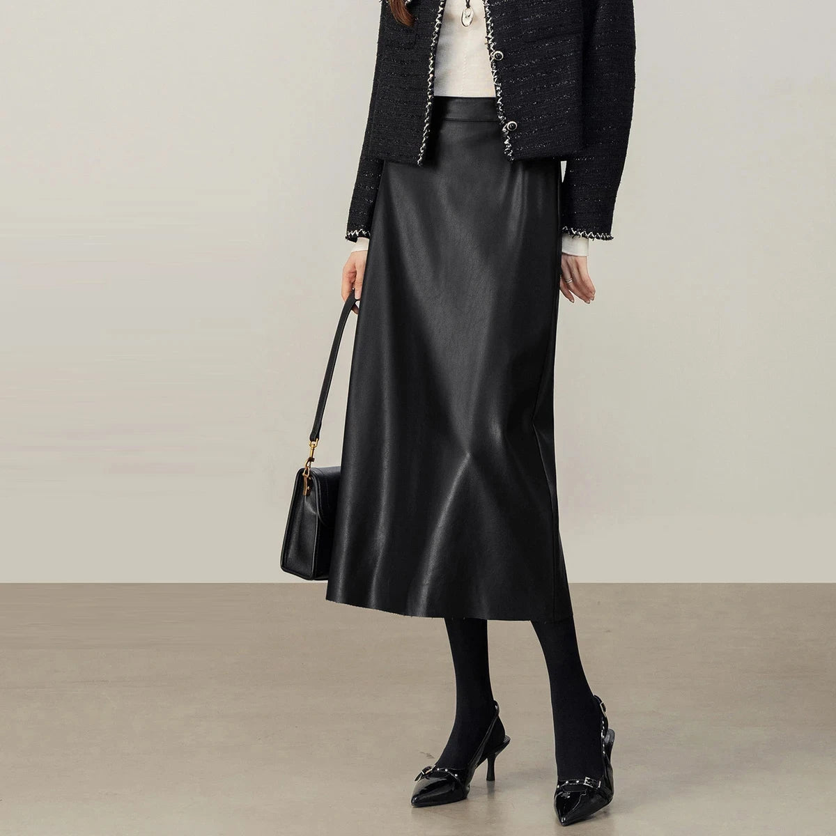 Glossy A-Line Midi Skirt