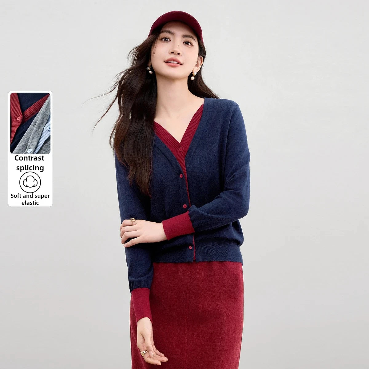 Layered-Look V-Neck Cardigan