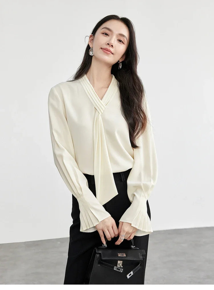 V-Neck Tie-Detail Blouse