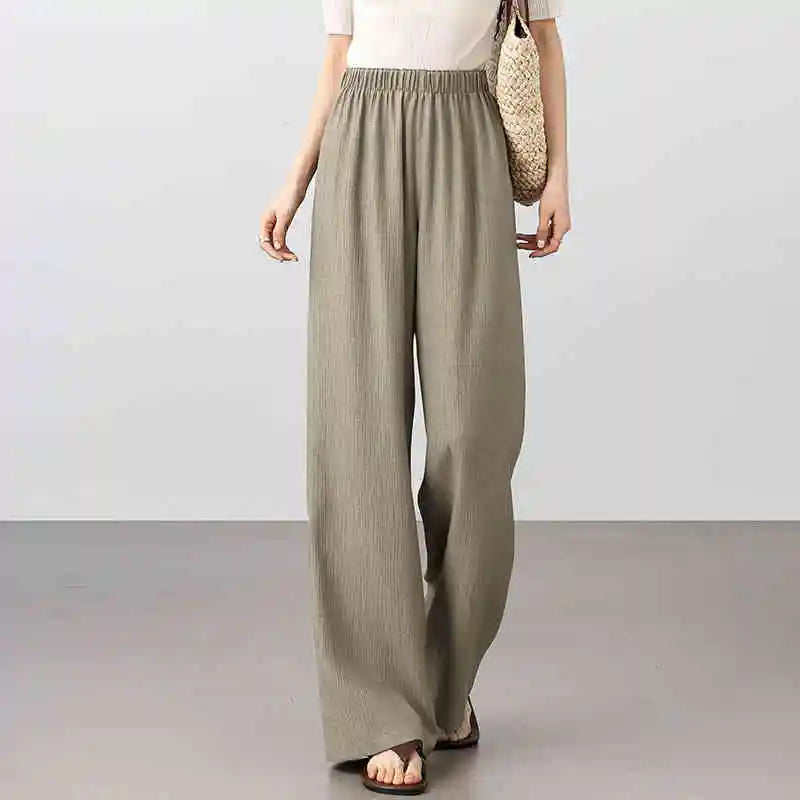 Elastic-Waist Straight-Leg Pants