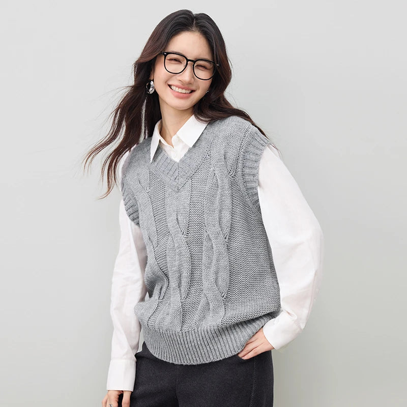 Cable-Knit V-Neck Sweater Vest