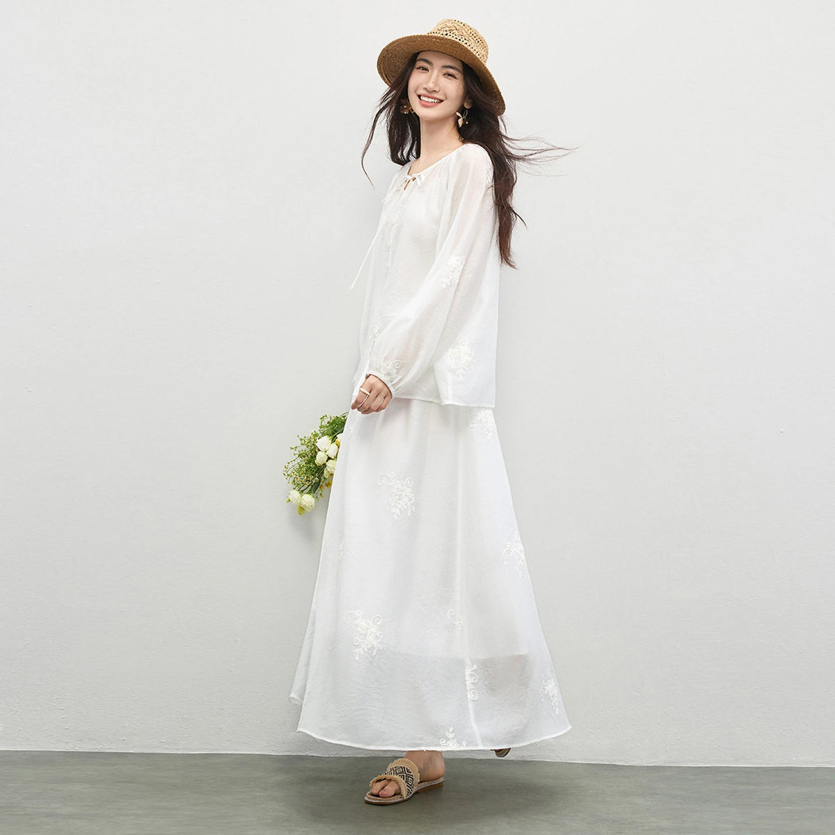 Three-Piece Blouse Cami and Skirt Set