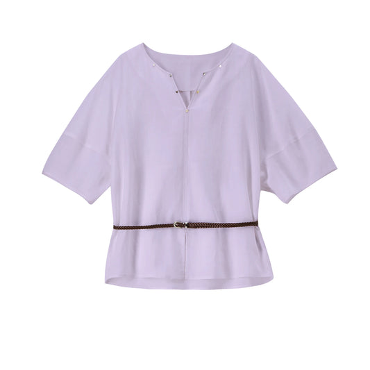 Split-Neck Short-Sleeve Blouse