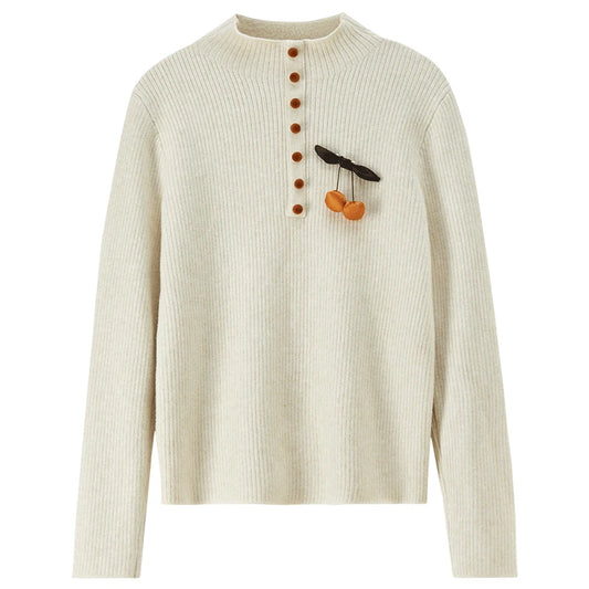 Button-Neck Ribbed Sweater