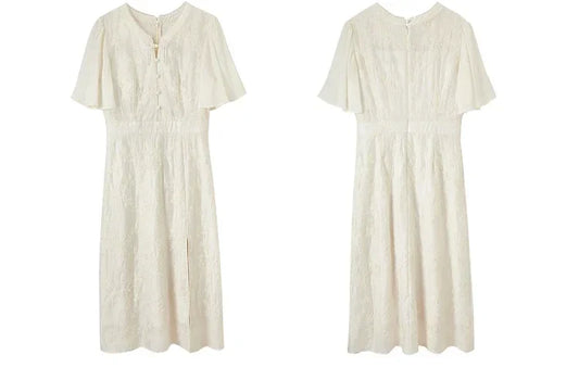 Flutter-Sleeve V-Neck Dress