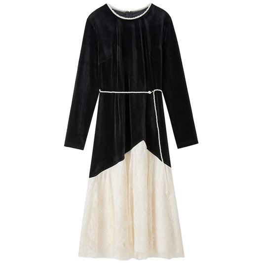 Contrast-Hem Long-Sleeve Dress