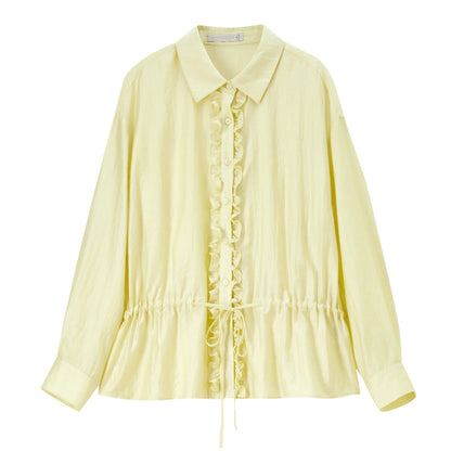 Ruffle-Trim Drawstring-Waist Shirt