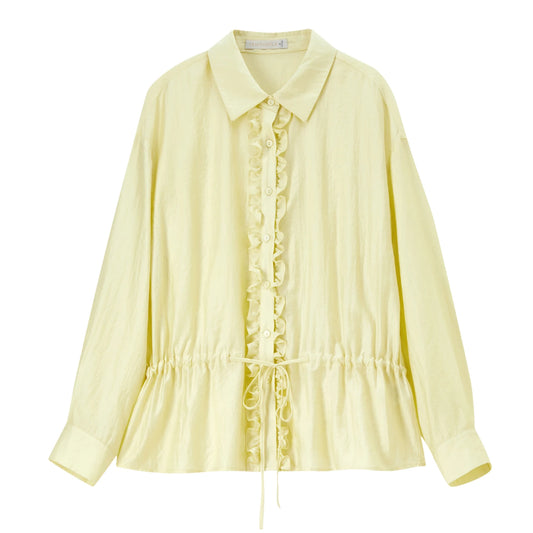 Ruffle-Trim Drawstring-Waist Shirt
