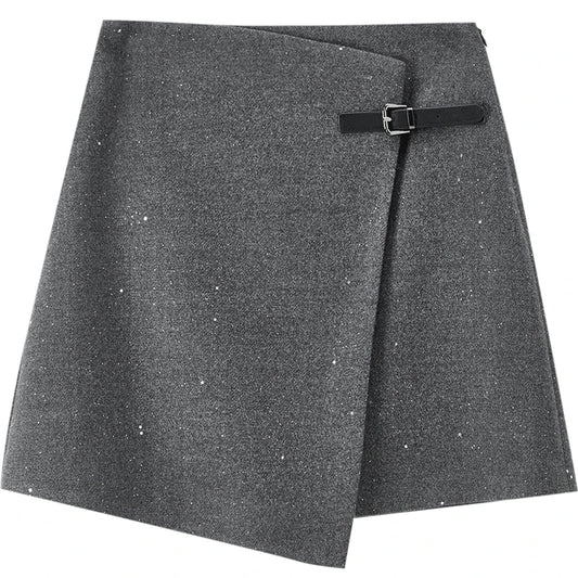 Buckle-Detail Wrap-Effect Skirt