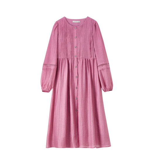 Pintuck Button-Front Dress