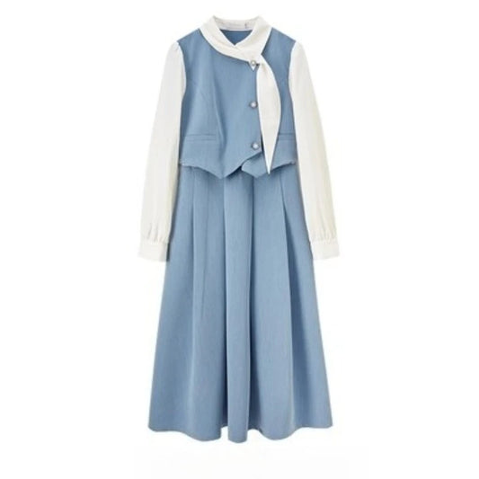Layered-Look Long-Sleeve Midi Dress