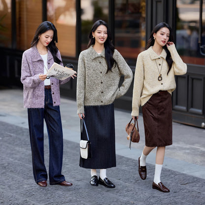 Textured High-Neck Cardigan