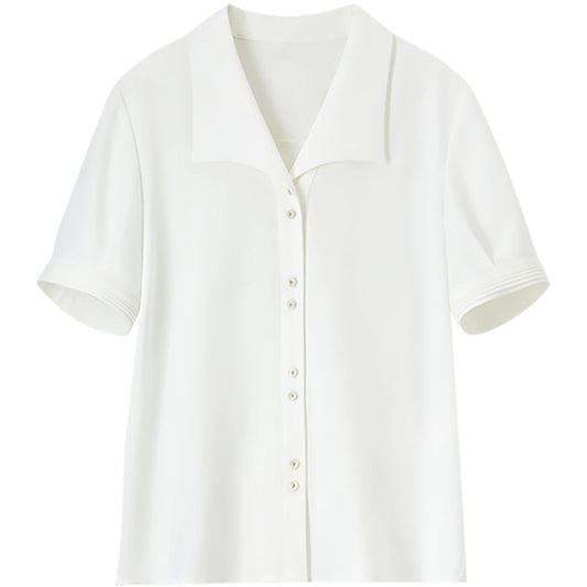 Wide-Collar Short-Sleeve Shirt