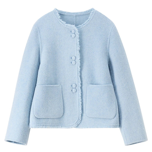 Fringe-Trim Collarless Jacket