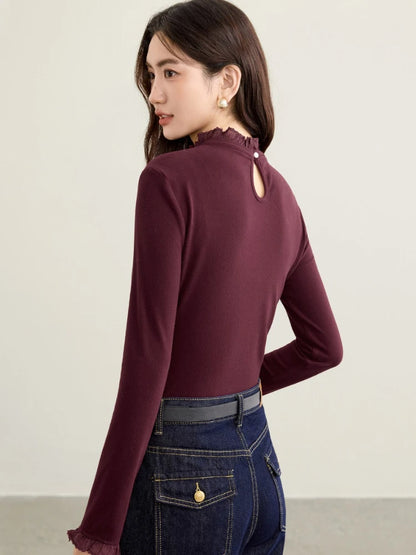 Ruffle-Neck Long-Sleeve Top