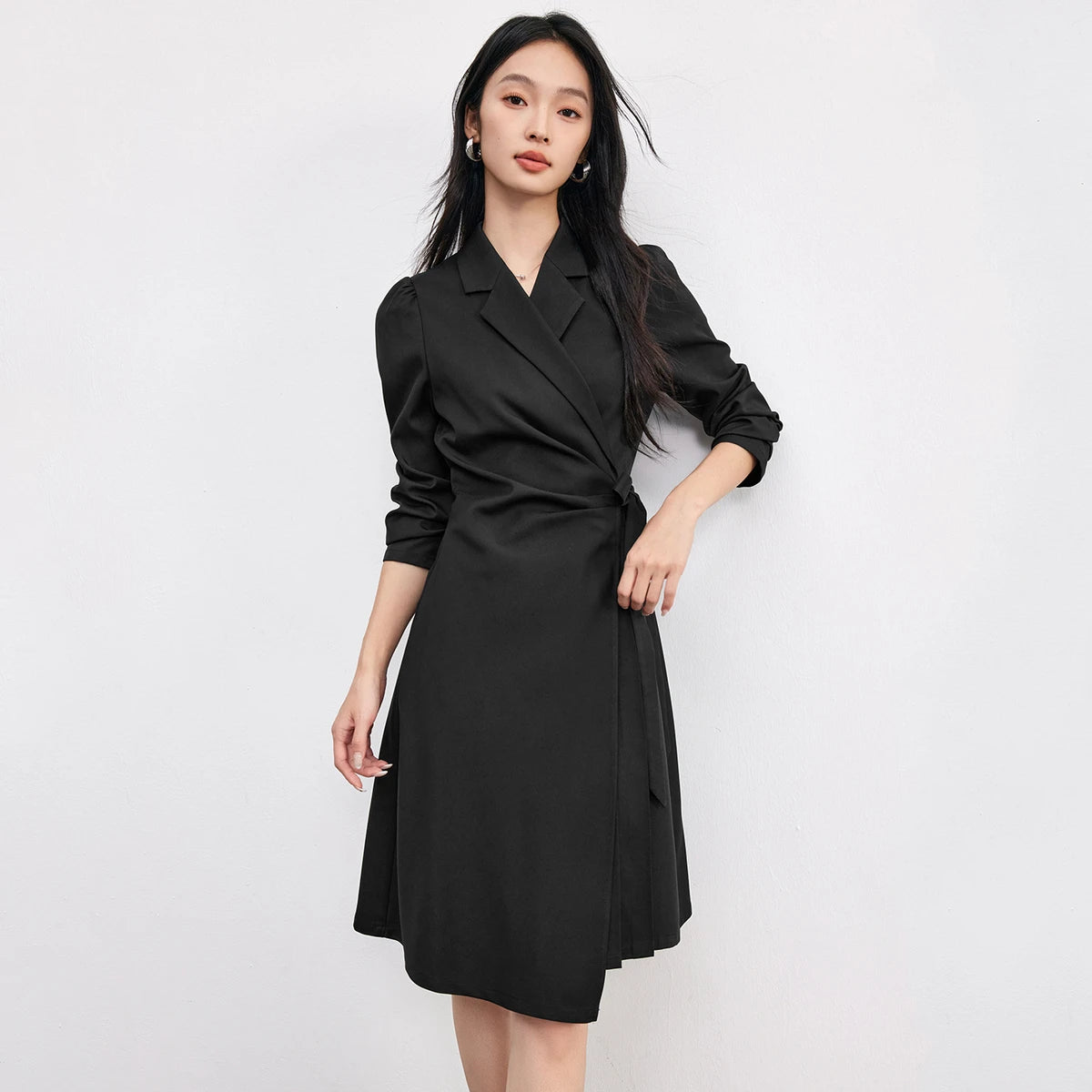 Belted Long-Sleeve Blazer Dress