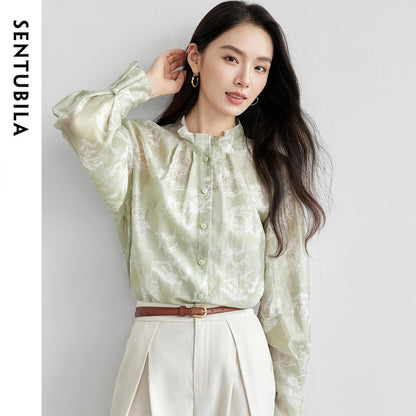 Floral Ruffle-Collar Blouse