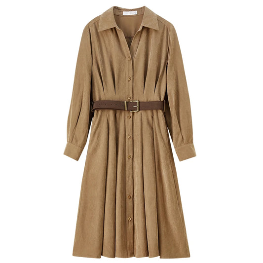 Belted Long-Sleeve Shirt Dress