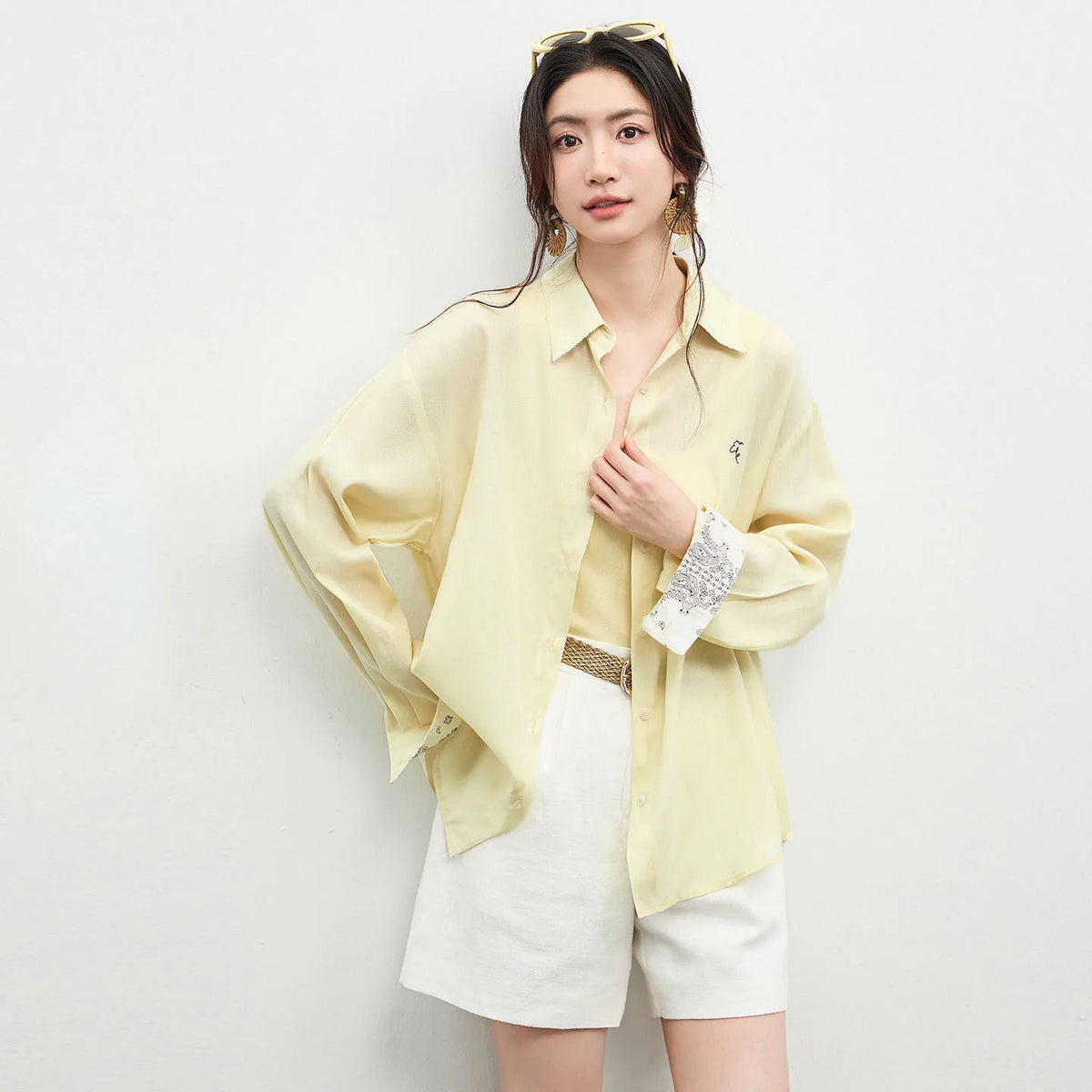 Contrast-Cuff Collared Shirt
