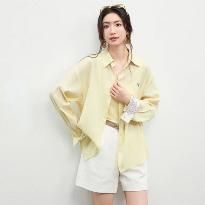 Contrast-Cuff Collared Shirt