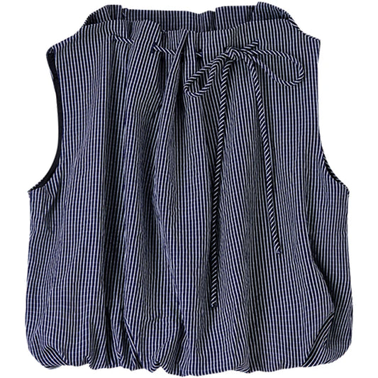 Striped Tie-Neck Bubble-Hem Blouse