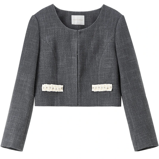 Contrast-Trim Cropped Jacket