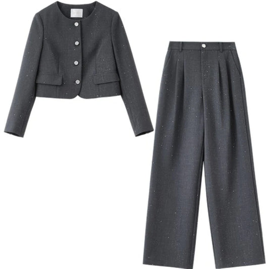 Collarless Jacket and Pants Set