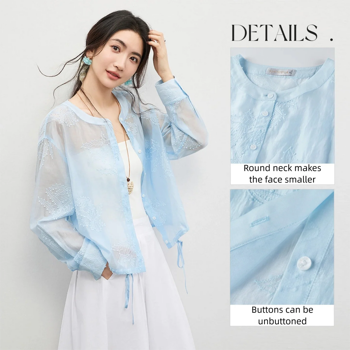 Drawstring-Hem Embroidered Blouse